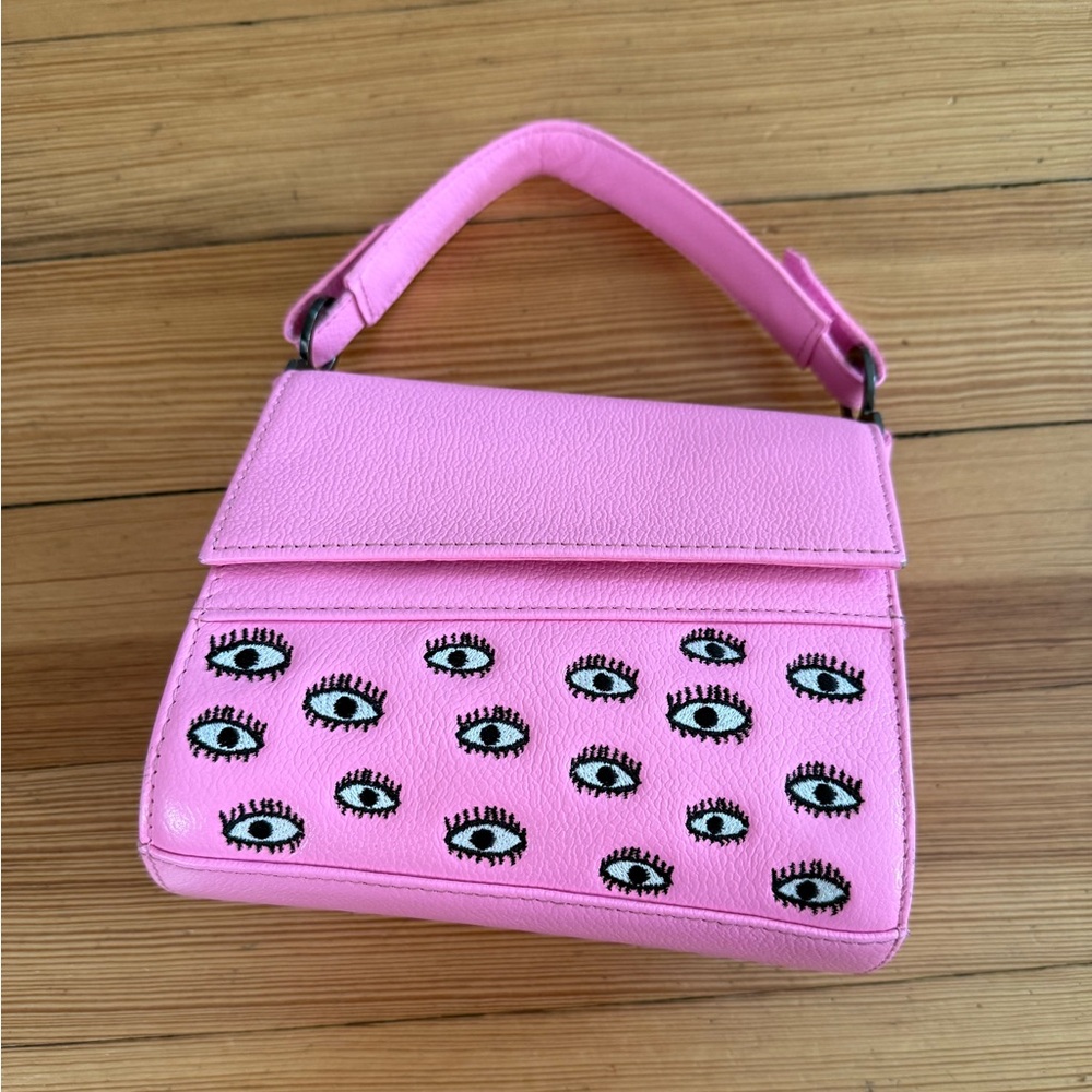 Anastasio Micro Crossbody Handbag Bubblegum Pink Leather - Eyes Embroidery